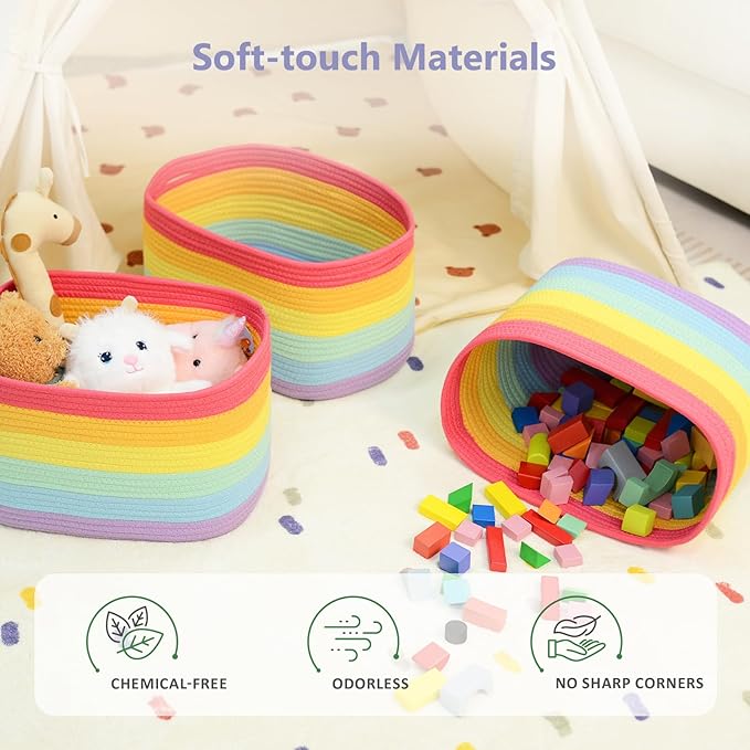 ECDYQXVU Cotton Rope Storage Basket, 15x10x9 Inches, Woven Basket for Shelves, Clothes, Towels, Books, and Laundry, Rainbow (1 Pack)