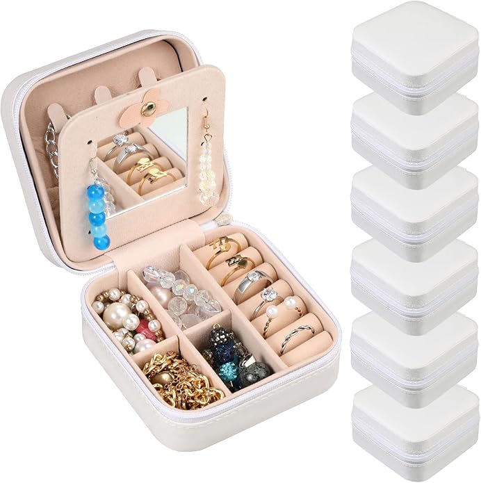 Hillban Bridesmaid Gifts Jewelry Box with Mirror, PU Leather Small Travel Jewelry Case Organizer Storage for Women Girls