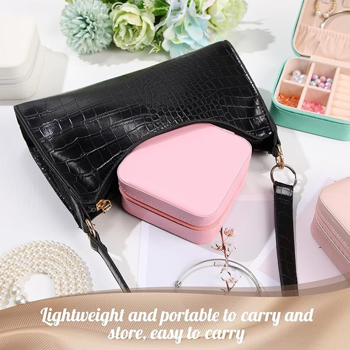Junkin 8 Pcs Jewelry Travel Case Bulk, Small Jewelry Box Bridesmaid Gifts Jewelrys Box for Women, Portable PU Leather Jewelrys Case Organizer Storage for Rings Earrings Necklaces, 4 Colors