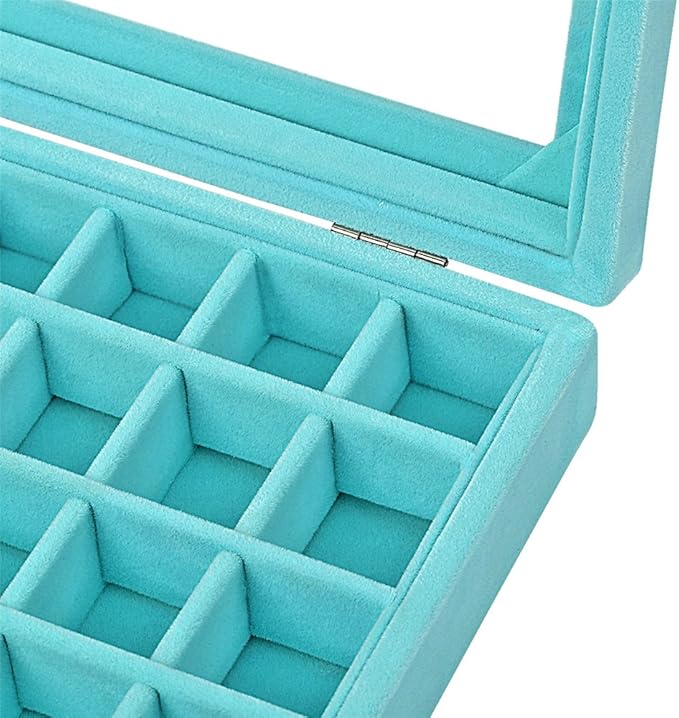 24 Grids Velvet Glass Ring Earrings Jewelry Box Earrings Organiser Storage Holder Display Case