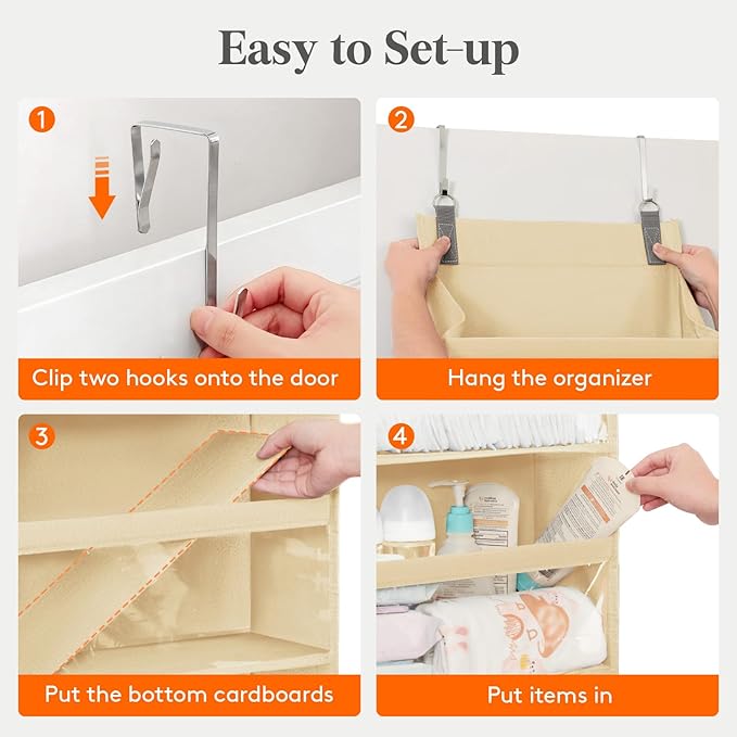 Lifewit 1 Pack Over the Door Organizer, 6 Section Clear Window Hanging Storage with 4 Side Pockets, Sturdy Anti Tilt 40 lbs Load Behind Door for Closet, Bedroom, Bathroom, Nursery, Dorm, Beige
