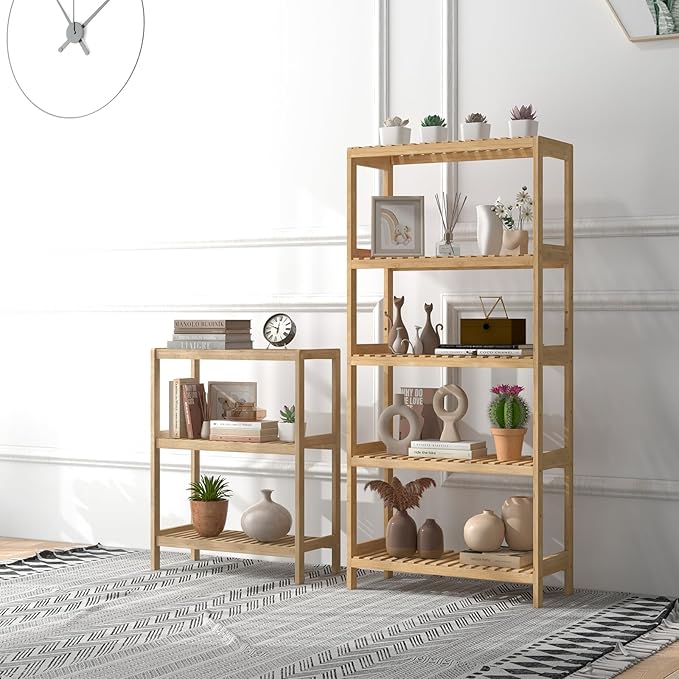 Bamboo Bathroom Shelf, Stand Utility Storage Shelf Multifunctional Bathroom Kitchen Living Room Holder Plant Flower Stand (3-Tier)