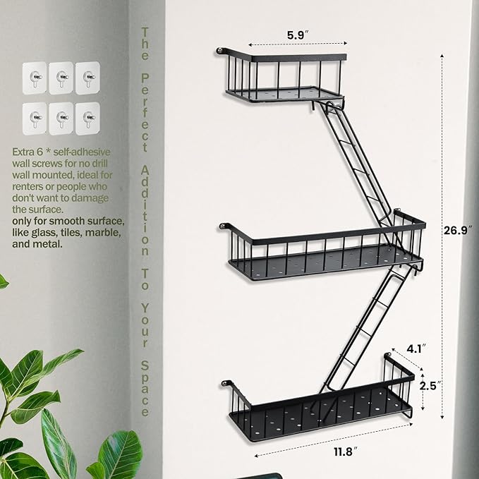 SweetSage Fire Escape Wall Shelf, Modern City Corner Wall Decorative Action Figure Metal Display with Mini Shelf, Black 2.5 Tier