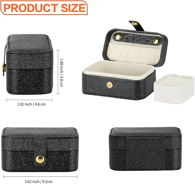 KUKUVR Small Travel Jewelry Box, Mini Jewelry Holder for Multiple Rings Necklace Earrings Lipstick, Portable Jewelry Storage Organizer Case with Removable Ring Slot (BLACK)