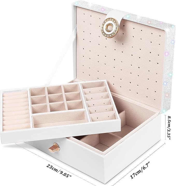 QBestry Jewelry Box for Earrings, Teen Girls Jewelry Organizer Box Earring Holder Organizer for Girls Jewelry Box Stud Earring Organizers for Girls Earrings Jewelry Boxes for Women Bling