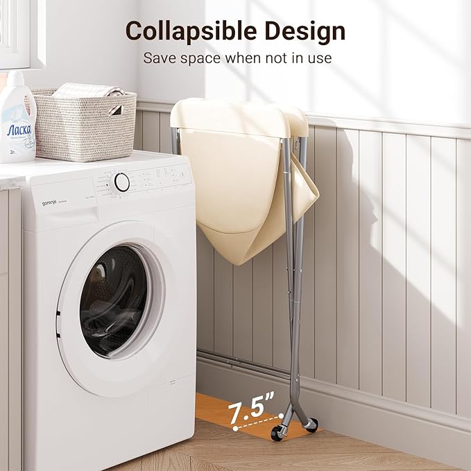 ELYKEN Laundry Cart with Wheels, 33”H Easy Rolling Laundry Hamper with Removable Liner Bag, Sturdy Metal Frame Clothes Basket with 4 Casters and 2 Brakes