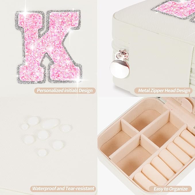 Uygafly Travel Jewelry Case - Personalized Jewelry Box for Women,Small Jewelry Organizer Cute Jewelry Organizers and Storage Aesthetic,Travel Essentials Birthday Gifts for Girls Women | Cream,K