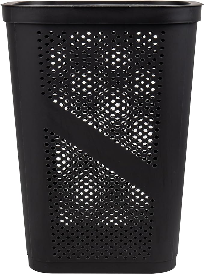 Mind Reader 60L Slim Laundry Hamper, Clothes Basket, Lid, Ventilated, Plastic, Set of 2, Black