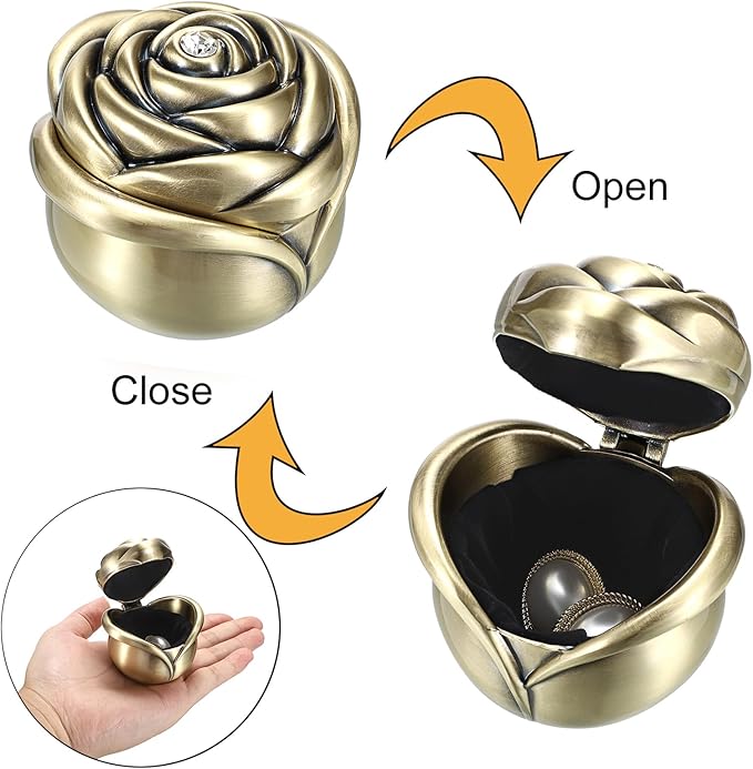 Hipiwe Rose Shape Vintage Jewelry Box Small Trinket Box Metal Ring Holder Box Treasure Chest Decorative Keepsake Organizer Box for jewelry,Gift for Women,Large