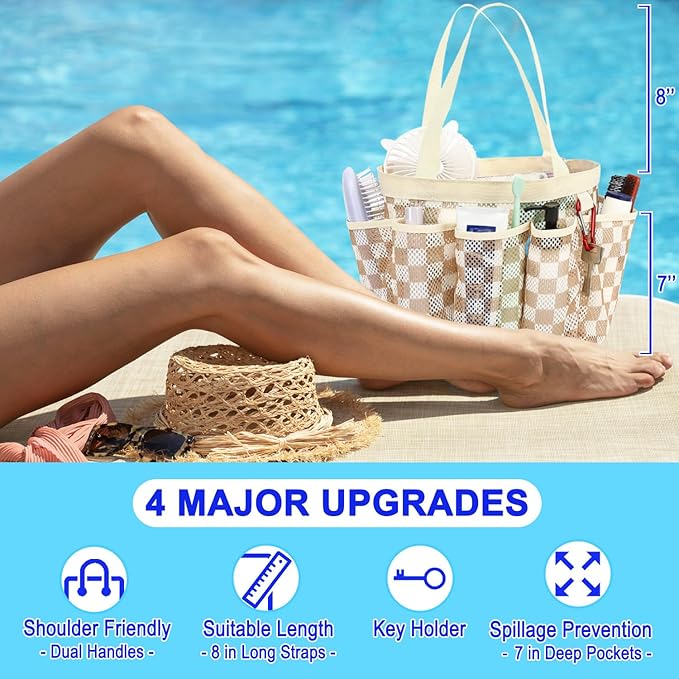 Fammart Mesh Shower Caddy Portable for College Dorm Room Essentials, 8-Pocket Large Shower Basket Tote Bag with 2 Handles for Toiletry, Bathroom, Beach, Camp, Gym