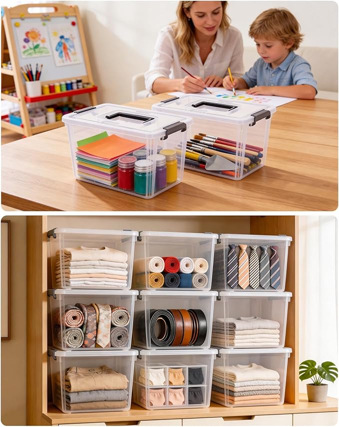 ITYLIFE CITYLIFE Citylife 4 Packs Plastic Storage Bins with Latching Lids Clear Storage Box with handle Stackable Storage Containers for Organizing Toys, Crafts, Legos, Tools