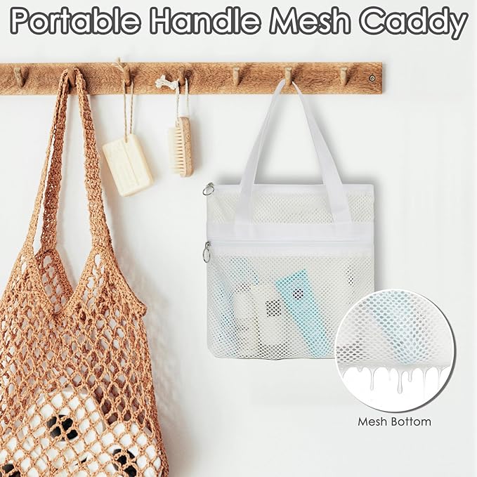GYEUKHAM Mesh Shower Caddy Portable Shower Bag for Travel,Gym,Camping – Quick-Dry Hanging Toiletry Organizer with Zipper Pockets for Bathroom Essentials,White