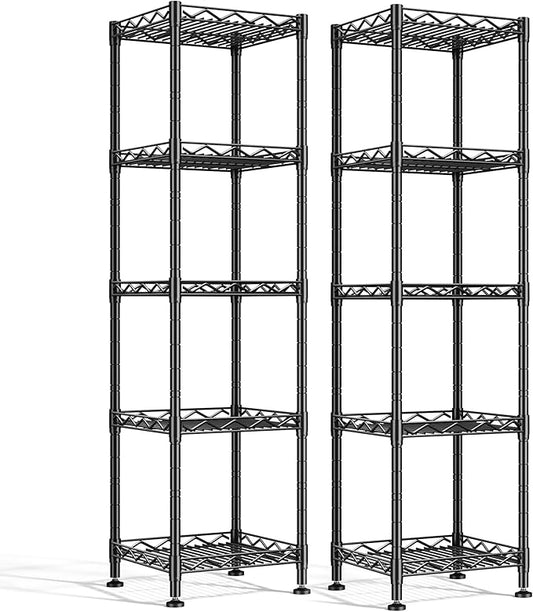 DurayLoly Set of 2 Storage Shelves-5 Tier Metal Shelving Adjustable Wire Shelves Standing Shelf Units Narrow Shelf for Kitchen Pantry Closet Office 12''Wx12''Dx49''H Black
