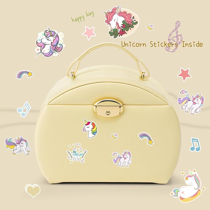 VLANDO Kids Musical Jewelry Box for Girls with Drawer, Music Box with Ballerina and Stickers for Birthday Bedroom Decor, Gifts for Girls Kids Christmas Thanksgiving Gifts 2024 - Yellow