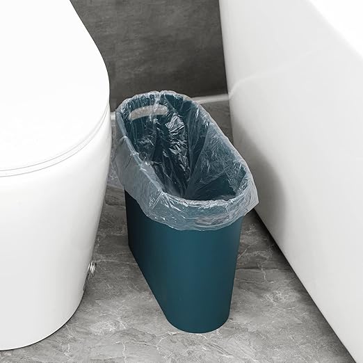rejomiik Small Trash Can, 3.5 Gallon Slim Garbage Can Plastic Waste Basket with Handles Container Bin for Narrow Spaces Bathroom, Bedroom, Kitchen, Office at Home, Teal Blue