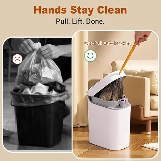 funest Bathroom Trash Can with Lid, Automatic Motion Sensor Trash Can, 3.5 Gallon Garbage Can, Type-C Rechargeable, Bag-Holding Design, One-Pull Auto Packing, Quiet-Close Hinge for Bedroom, Office