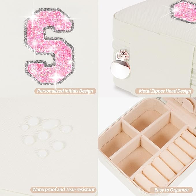 Uygafly Travel Jewelry Case - Personalized Jewelry Box for Women,Small Cute Jewelry Organizer Storage Aesthetic,Travel Essentials Birthday Gifts | Cream,S