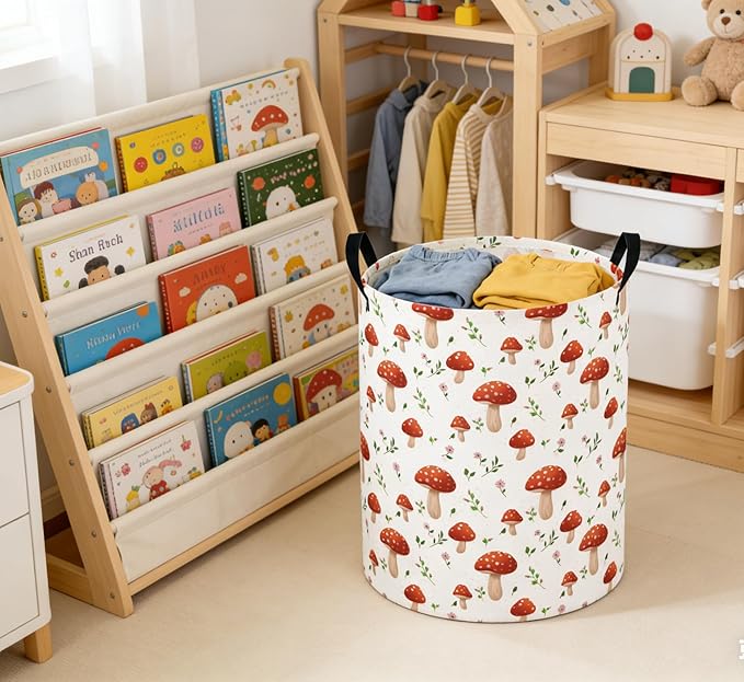 Baby Laundry Basket Baby Nursery Hamper Kids Laundry Basket Toy Storage Bin for Boys Room Decor Gift Baskets for Bedroom Bathroom(Mushroom)