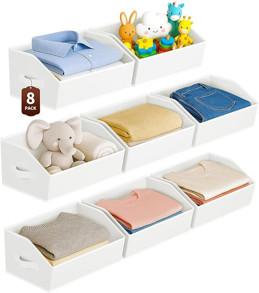 Homsorout Large Closet Organizers and Storage Bins - 8 Pack Trapezoid Storage Baskets for Shelves, Foldable Fabric Baskets with Handles Ideal for Closet, Basket, Wardrobe and Shelf Storage, White