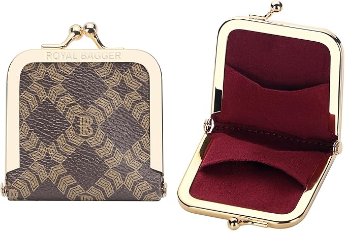 Royal Bagger Mini Ultra-Thin Jewelry Box & Kiss Lock Purse – Signature Coated Canvas, Women's Essential 8120 (Coffee)