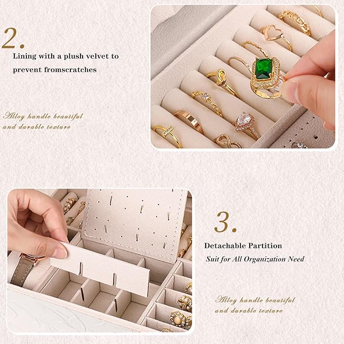 TOFUNTOY Jewelry Organizer Box, Large Jewelry Boxes for Women, 3-Layer Jewelry Holder Organizer for Necklace Earrings Rings Bracelets Storage, Gift for Her Mom