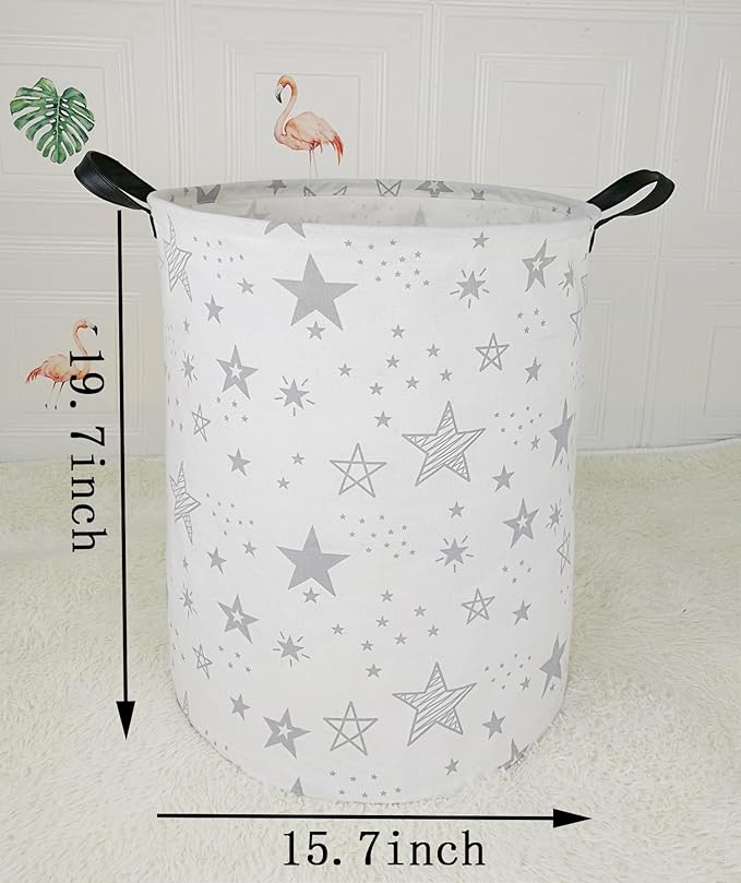 Collapsible Kids Laundry Basket Clothes Hamper, Foldable Storage Organizer Bin, Toy Clothes Storage with Handles for Boys Girls Bedroom, Room Decor Grey Star