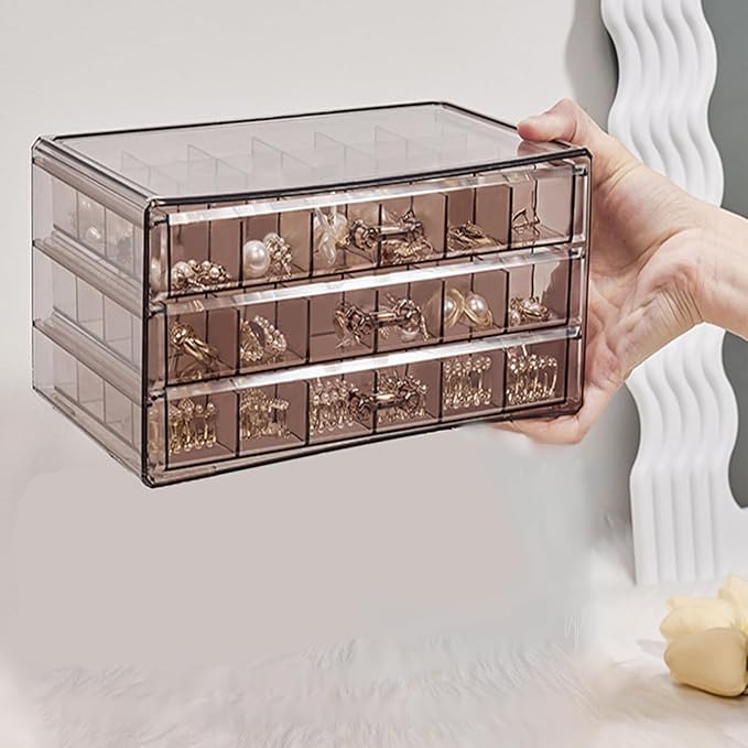 Earring Storage Box Organizer 3 Drawers Acrylic Jewelry Storage Box Holder Transparent Jewelry Display Stand with 72 Cells Gift for Women Girls