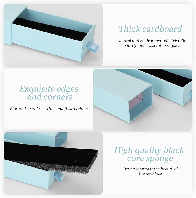 12-Pack Drawer Style Jewelry Gift Boxes with Sponge Insert, 8.7"x1.8"x1.2" Necklace & Bracelet Display Box for Presentation, Cardboard Storage Organizer for Pendant, Ring, Earring - Light Blue