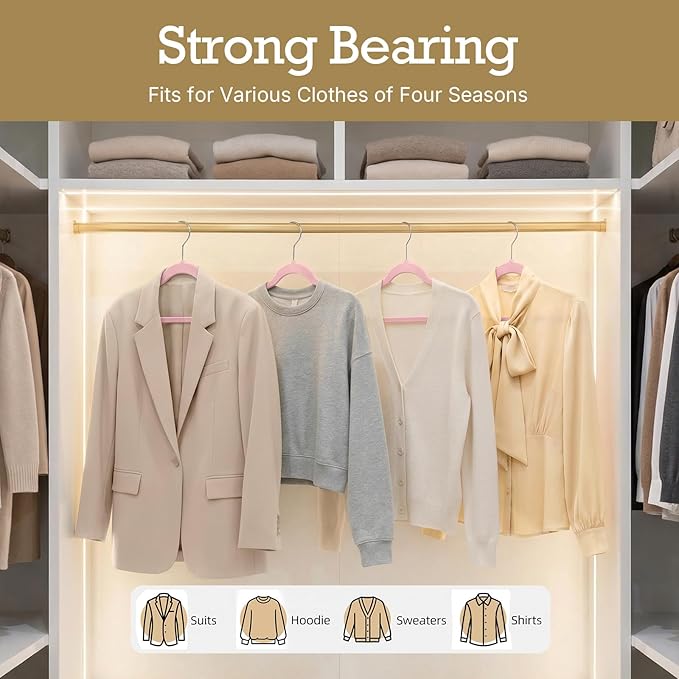 HOUSE DAY Lt Pink Velvet Hangers 60 Pack, Non Slip Clothes Felt Hanger Heavy Duty for Coat, Premium Slim Space Saving Suit Hangers for Closet Organizer, 360° Rotating Silver Hook