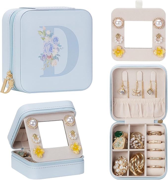 Enthralite Travel Jewelry Box for Gift: Traveling Jewelry Case for Girls Women - Mini Organizer for Necklaces Earrings Blue D