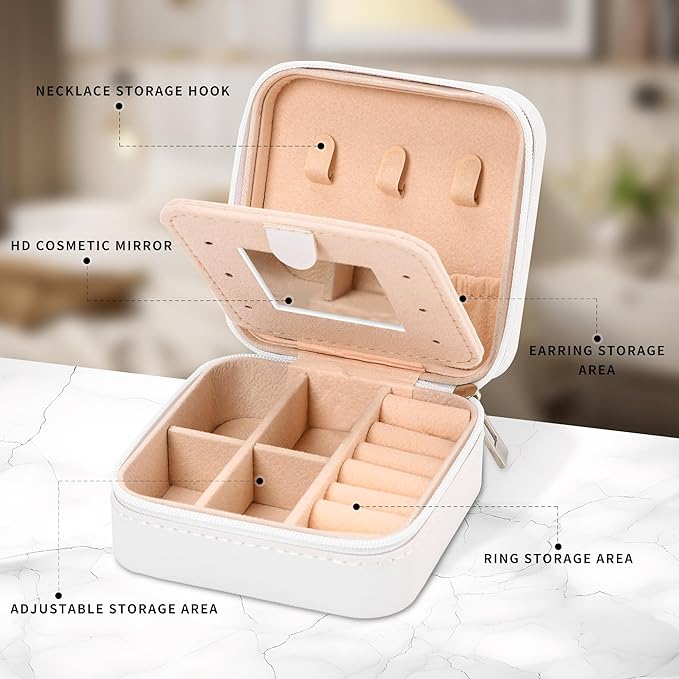 Neveika Jewelry Box with Mirror,Small Jewelry Organizer Box，Travel Jewelry Case for Women，Gift Jewelry Boxes for Female Girls (4pcs mirror white)