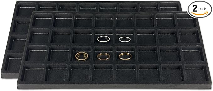 TheDisplayGuys For Your Modern Living 2-Pack 32-Compartments Flocked Velvet Jewelry Display Inserts - Tray/Case Liners - Ring Earrings Storage, (Black) by The Display Guys