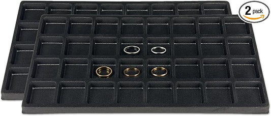 TheDisplayGuys For Your Modern Living 2-Pack 32-Compartments Flocked Velvet Jewelry Display Inserts - Tray/Case Liners - Ring Earrings Storage, (Black) by The Display Guys