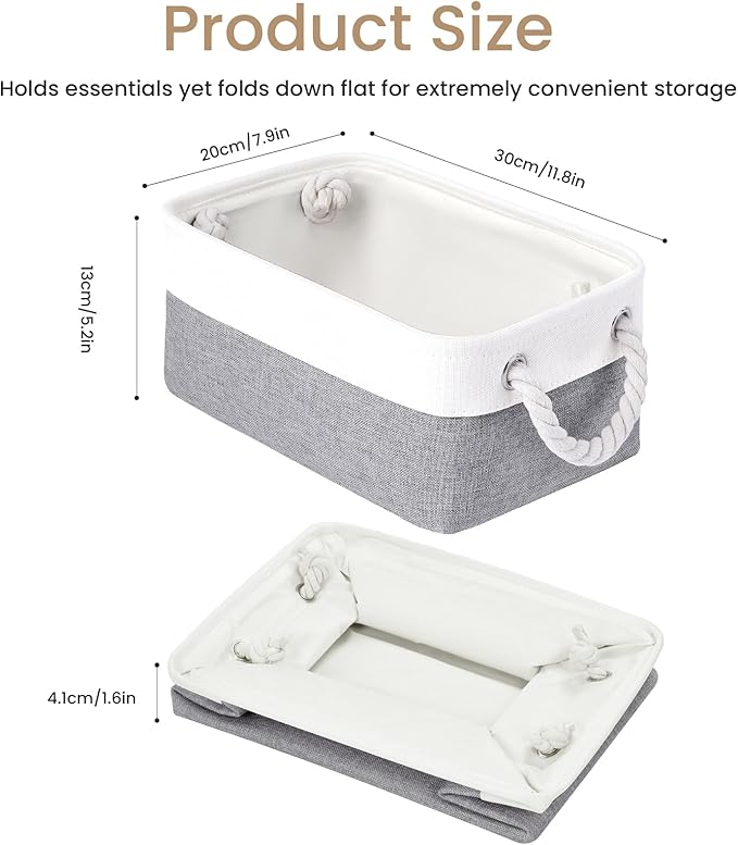Storage Baskets for Shelves 11.8x7.9x5.2 Inch, Foldable Fabric Storage Bins with Handles, Small Storage Baskets for Organizing Closet, Office, Home Organization (1-Pack, White&Gray)