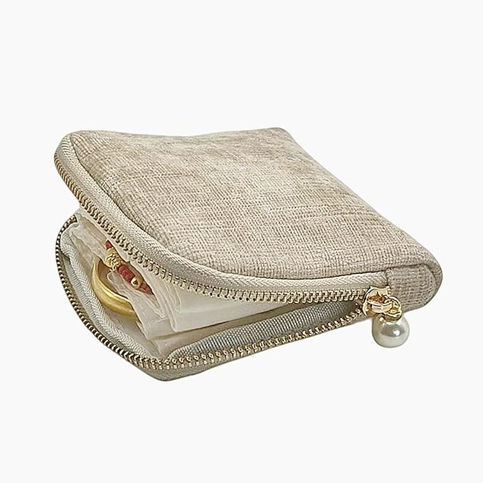 Small Travel Jewelry Case - Jewelry Travel Organizer Bag with Tassel Zipper for Bracelets, Necklaces, Bangles, Jewelry Organizer Storage Bag Gift for Women Girls - LJB002-Beige