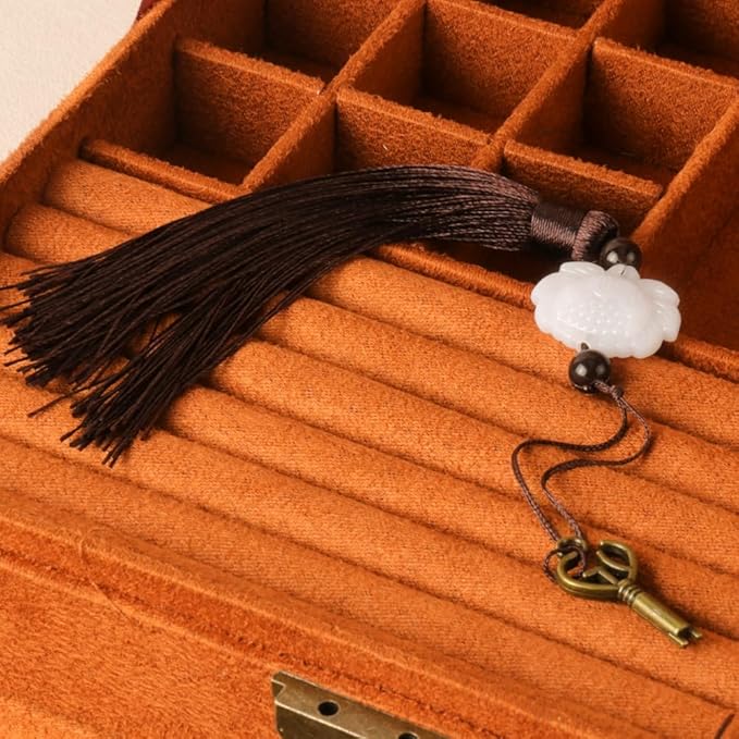 Women Jewelry Box Lockable 3 Layers Large Jewelry Organizer Storage Case for Earrings Necklaces Rings Bracelets,Green Display Jewel Holder (Caramel)