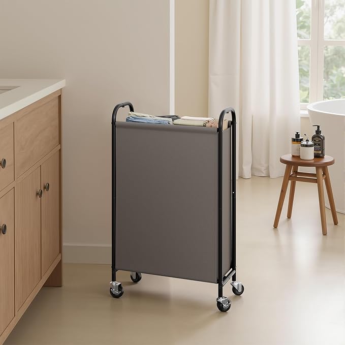 GRANNY SAYS 80L Slim Laundry Hamper with Silent Brake Wheels, Sturdy Metal Frame & Handle, Rolling Laundry Basket for Laundry Room, Bedroom, Bathroom, or RV – Suited for Singles or Couples, Grey