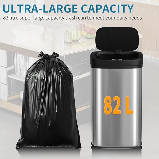 BestOffice 22 Gallons Automatic Sensor Large Kitchen Trash Can with Stainless Steel, Touchless Garbage Bin with Lid for Kitchen, Home, Office Waste Bin 82L