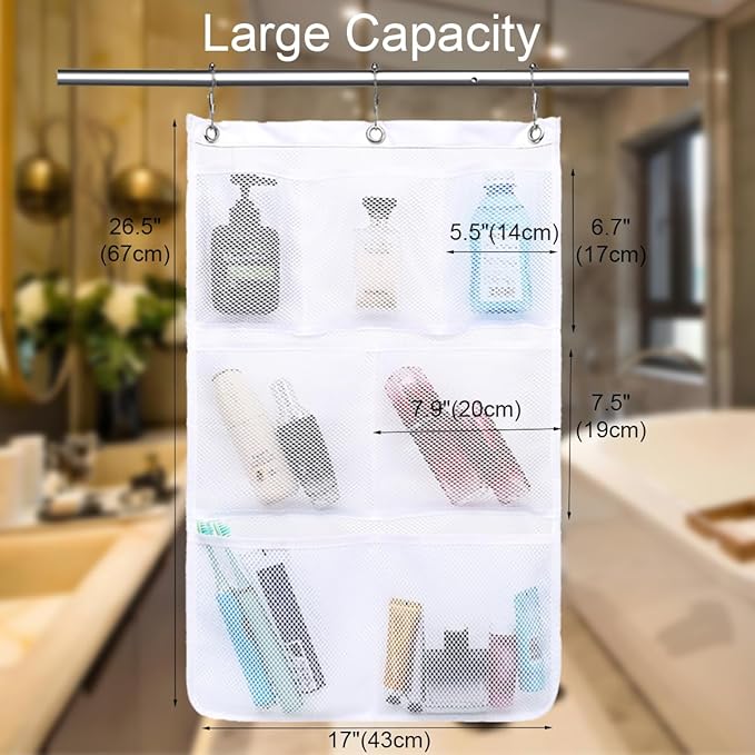 GYEUKHAM Hanging Mesh Shower Caddy for Bathroom - Quick Drying Portable Shower Organizer with Multiple Pockets for Soap,Shampoo and Cruise Ship Essentials Saving Bathroom Storage,White,1 Pack