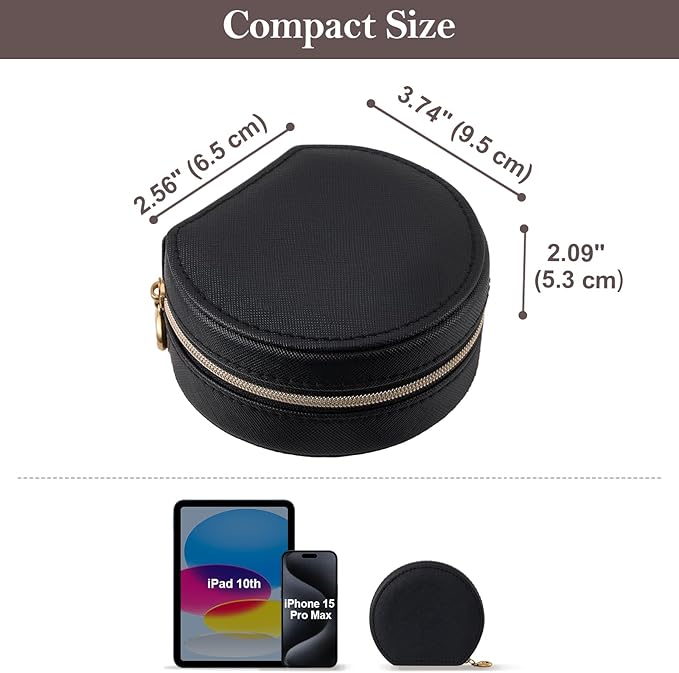 ProCase Travel Size Jewelry Box, Mini Portable Seashell-Shaped Jewelry Case, 2 Layer Organizer in PU Leather for Women -Black