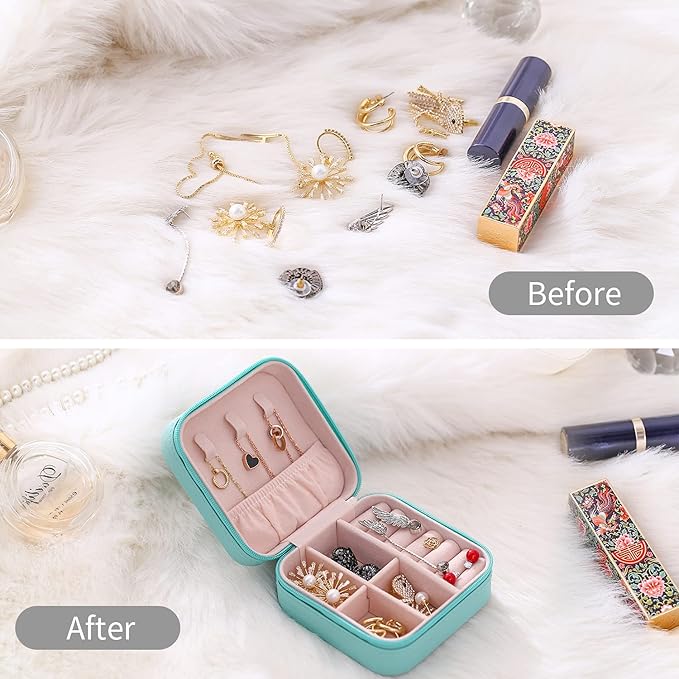 TRODANCE Mini Jewelry Case, Small Travel Jewelry Organizer, Portable Jewelry Box Mini Storage Organizer Display Box For Rings Earrings Necklaces (4Color-4pack)