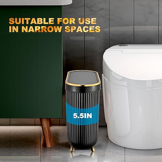 Supteron Bathroom Trash Can with Lid 3.1 Gallon Narrow Trash Can Small Plastic Trash Bin 12 Liter Rectangular Plastic Garbage Can with Press Type Lid for Bedroom Bathroom