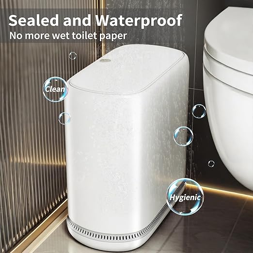 Bathroom Trash Can with Lid, 3 Gallon Small Slim Garbage Bin with Auto-Adsorption & 75 Bags (5 Rolls), Mini Waste Basket Dog Proof for Bathroom, Kitchen, Office, Bedroom, Laundry, Toilet, Rv, White