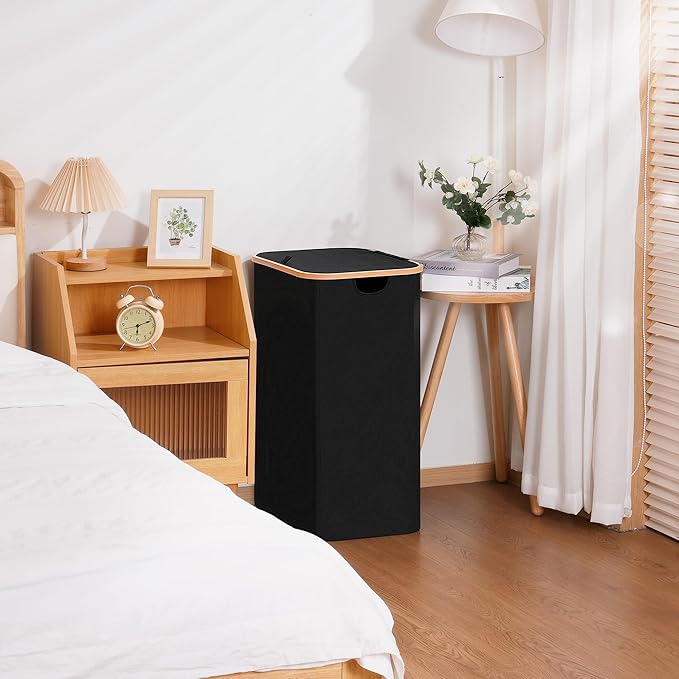 Vincona Slim Laundry Basket with Lid, Narrow Dirty Clothes Hampers for Laundry with Handle, Skinny Laundry Bin for Laundry Room, Dorm, Bedroom and Bathroom, 26.4 Gallon (100L) Black