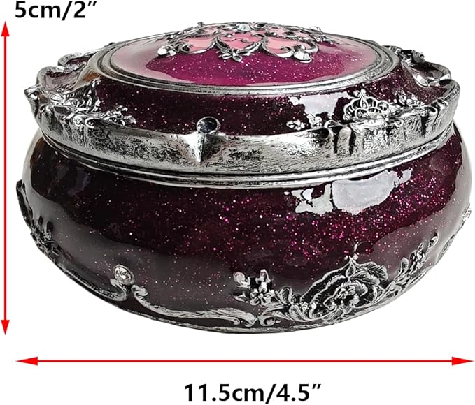 Handcrafted Round Jewelry Box - Vintage Rose Treasure Box with Carved Floral Lid, Elegant Organizer for Rings, Earrings, Necklaces and Bracelets, Romantic Gift for Wedding and Anniversary