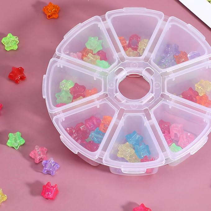 3 PCS 8 Grids Clear Round Bead Organizer Box, Plastic Compartment Organizer Box Jewelry Bead Display Organizers Container for Jewelry Beads Rings Earrings