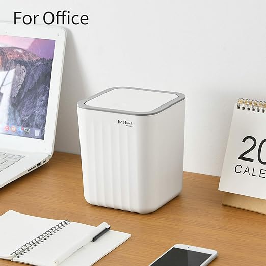 SUBEKYU 0.6 Gal Mini Desktop Trash Can with Lid, Small Square Countertop Garbage Bin, Plastic Tiny Tabletop Wastebasket for Office/Kitchen/Coffee Table, White