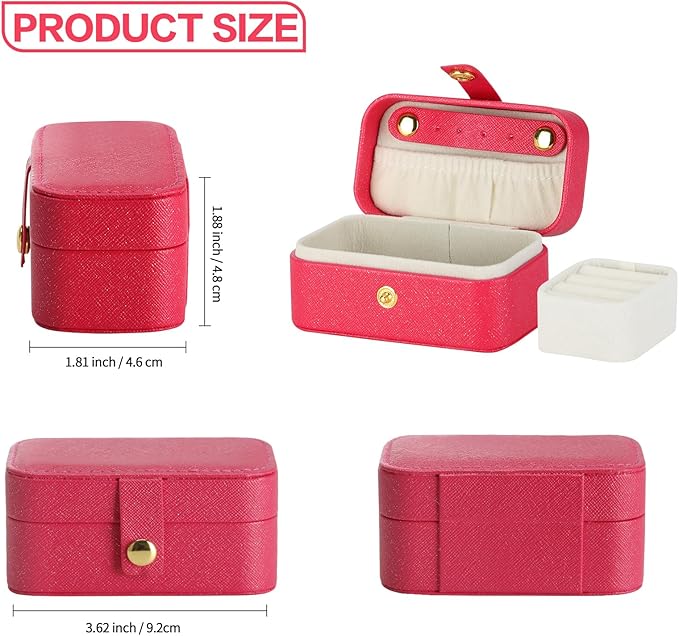 KUKUVR Small Travel Jewelry Box, Mini Jewelry Holder for Multiple Rings Necklace Earrings Lipstick, Portable Jewelry Storage Organizer Case with Removable Ring Slot (RED)