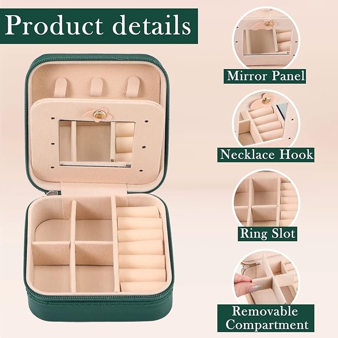Hillban Bridesmaid Gifts Jewelry Box with Mirror, PU Leather Small Travel Jewelry Case Organizer Storage for Women Girls