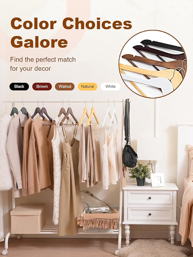 HOUSE DAY Black Wooden Hangers 20 Pack, Solid Wood Hanger with Non Slip Pant Bar, Heavy Duty Wooden Coat Hanger for Closet, Smooth Finish Wood Clothes Hangers for Shirts, Suits, Jackets, Dress